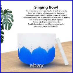 (14in C Note)Singing Bowl Blue Design Frosted Quartz Crystal Singing
