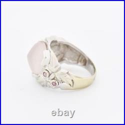 14k White Gold Carved Frosted Pink Quartz/Pink Sapphire Ring Size 8