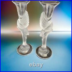 2 Igor Carl Faberge Frosted Snow Dove Bird Crystal Candlestick Holder Signed