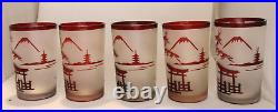 24pc Set Ruby Red Cut to Frosted Clear Crystal Japanese Pagoda Pattern NICE SET
