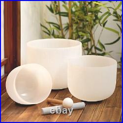 3pcs 8B 10F 12C Frosted Quartz Crystal Singing Bowl Set with Free Carry Bag