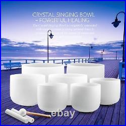 432 hz 7-12 Inch Set of 7 Frosted Quartz Crystal Singing Bowl Chakra Set with
