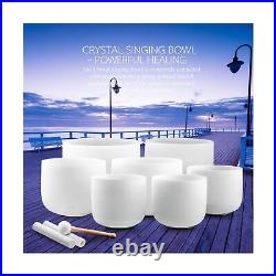 432 hz 7-12 Inch Set of 7 Frosted Quartz Crystal Singing Bowl Chakra Set with