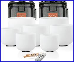 432HZ 6-12 Inch Set of 7 PCS Frosted Chakra Quartz Crystal Singing Bowls for Sou