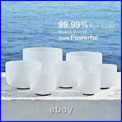 432HZ 6-12 Inch Set of 7 PCS Frosted Chakra Quartz Crystal Singing Bowls for Sou