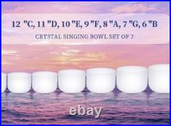 432HZ 7-12 Inch Set Of 7 Pcs Frosted Quartz Crystal Singing Bowls Cases Strikers