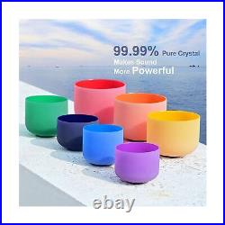 432HZ 7-12 Inch Set of 7 PCS Colored Frosted Chakra Quartz Crystal Singing Bo