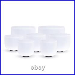 432Hz 6-12 inch Set of 7 Chakra Frosted Quartz Crystal Singing Bowl WithCase Heal