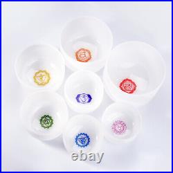 432Hz 7-12 inch Set of 7 Chakra Frosted Quartz Crystal Singing Bowl WithCase Heal