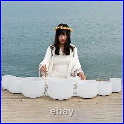 432Hz 7 Pcs 6-12 Set of Chakra Quartz Crystal Singing Bowl Frosted with Bags