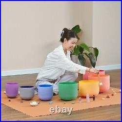 432Hz 7Pcs 6-12 Chakra Colored Frosted Quartz Crystal Singing Bowl Set Healing