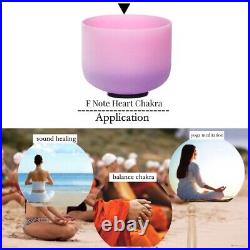 432Hz Pink-Purple F Note Heart Chakra Frosted Crystal Singing Bowl 8''+Case