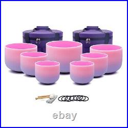 6-12 Pink Frosted Quartz Crystal Singing Bowl 7pcs Chakra Set with Cases