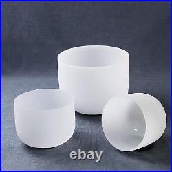 6A 8F 10C 432hz 3pcs Chakra Frosted Quartz Crystal Singing Bowl with case