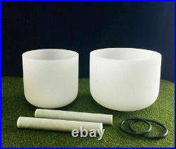 9+11 Set of 2Pcs Frosted Quartz Crystal Singing Bowl Mallets, O-rings Included