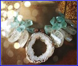 Aimee Fuller Raw Aqua Quartz Frost Gem Necklace Gold Hoop Pendant Bridal Wedding