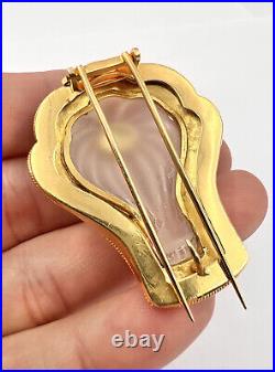 Antique European 21k Yellow Gold Carved Frosted Rock Crystal Quartz Fur Brooch