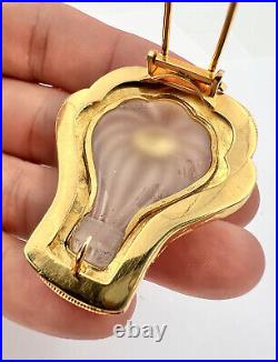Antique European 21k Yellow Gold Carved Frosted Rock Crystal Quartz Fur Brooch