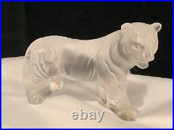 Authentic Signed Lalique Frosted Crystal Tigar Figurine Statue Sculpture No Res