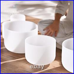 CVNC 432HZ 6-12 White Set Frosted Chakra Crystal Singing Bowl Sound Heal Cases