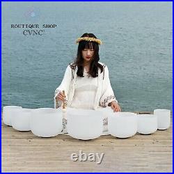 CVNC 432HZ 6-12 White Set Frosted Chakra Crystal Singing Bowl Sound Heal Cases