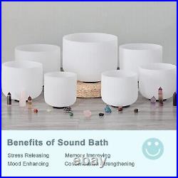 CVNC 432Hz 6-12 Set 7Pcs Chakra Frosted Quartz Crystal Singing Bowl Sound Bath