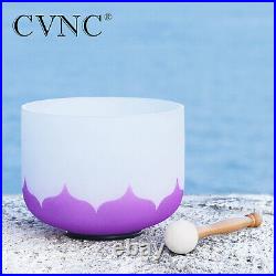 CVNC 432Hz 6 B Lotus Pattern Crown Chakra Frosted Quartz Crystal Singing Bowl