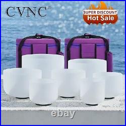CVNC 432Hz 7-12 7Pcs Frosted Quartz Crystal Singing Bowls Set WithBag Meditation