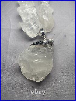 Clear Quartz Rough Frosted Chunky Pendant Necklace