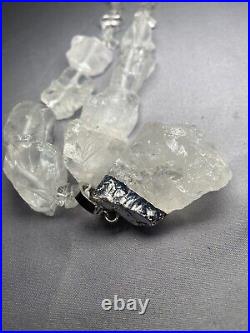 Clear Quartz Rough Frosted Chunky Pendant Necklace