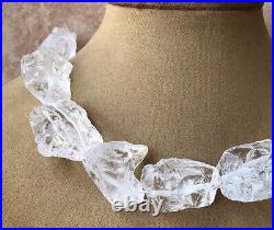 Clear White Frost Rock Quartz Icy Statement Necklace Chunky Rough Ice Jewelry