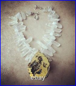 Clear White Frost Rock Quartz Icy Statement Necklace Chunky Rough Ice Jewelry