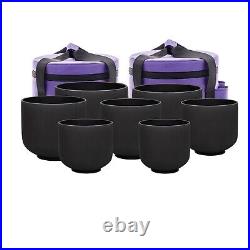 Double Black 6-12 Set of 7 Pcs Chakra Frosted Crystal Singing Bowl with Cases