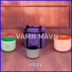 Frosted Color Chakra Design 7A+9F+11D Chakra Crystal Singing Bowl with case