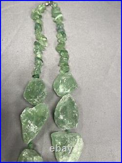 Green Quartz Rough Frosted Chunky Pendant Necklace