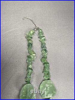 Green Quartz Rough Frosted Chunky Pendant Necklace