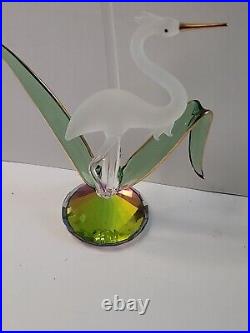 Hand Blown Frosted Glass Heron Bird Grass Figurine Figure 6 Crystal Base VTG