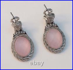Judith Ripka Frosted Rose Pink Quartz Sterling Silver Earrings