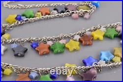 KAZURI Sterling Silver Frosted Celestial Stars Figaro 925 Necklace Italy 57g 28