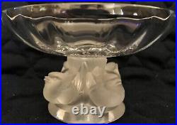 Lalique Clear Crystal NOGENT MINT DISH withFrosted Birds Pedestal, Footed, 5 1/2D