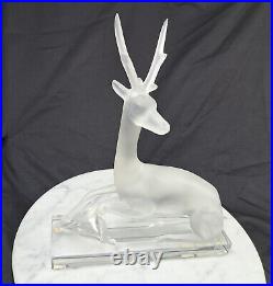 Lalique Crystal Cerf Deer Stag Sculpture With Signature-10½ x 8½ X 2½