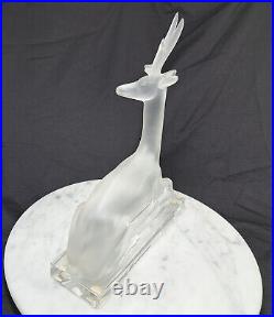 Lalique Crystal Cerf Deer Stag Sculpture With Signature-10½ x 8½ X 2½