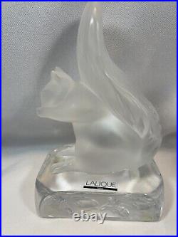Lalique Crystal Frosted Squirrel Paperweight Figurine + Box