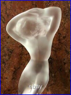 Lalique France Crystal 9.5 Danseuse Arms Up Nude Dancer Female Figure Signed