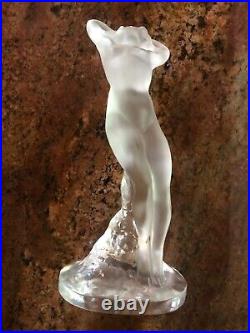 Lalique France Crystal 9.5 Danseuse Arms Up Nude Dancer Female Figure Signed