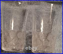 Lalique France Signed Clear Crystal Napsbury Frosted Daisy Tumbler Glasses