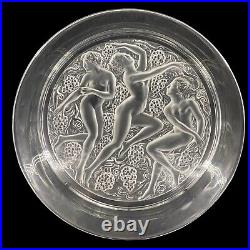 Lalique Frosted Crystal Heavy Charger Round Tray Three Graces Nude Ladies 15.75