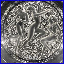 Lalique Frosted Crystal Heavy Charger Round Tray Three Graces Nude Ladies 15.75