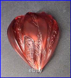 Lalique RED Crystal Encaged Love Heart Trinket Ring Bowl Dish France RARE Frost
