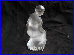 Lalique, Vintage French Frosted Crystal Paperweight, Leda & Swan, Signed + Label